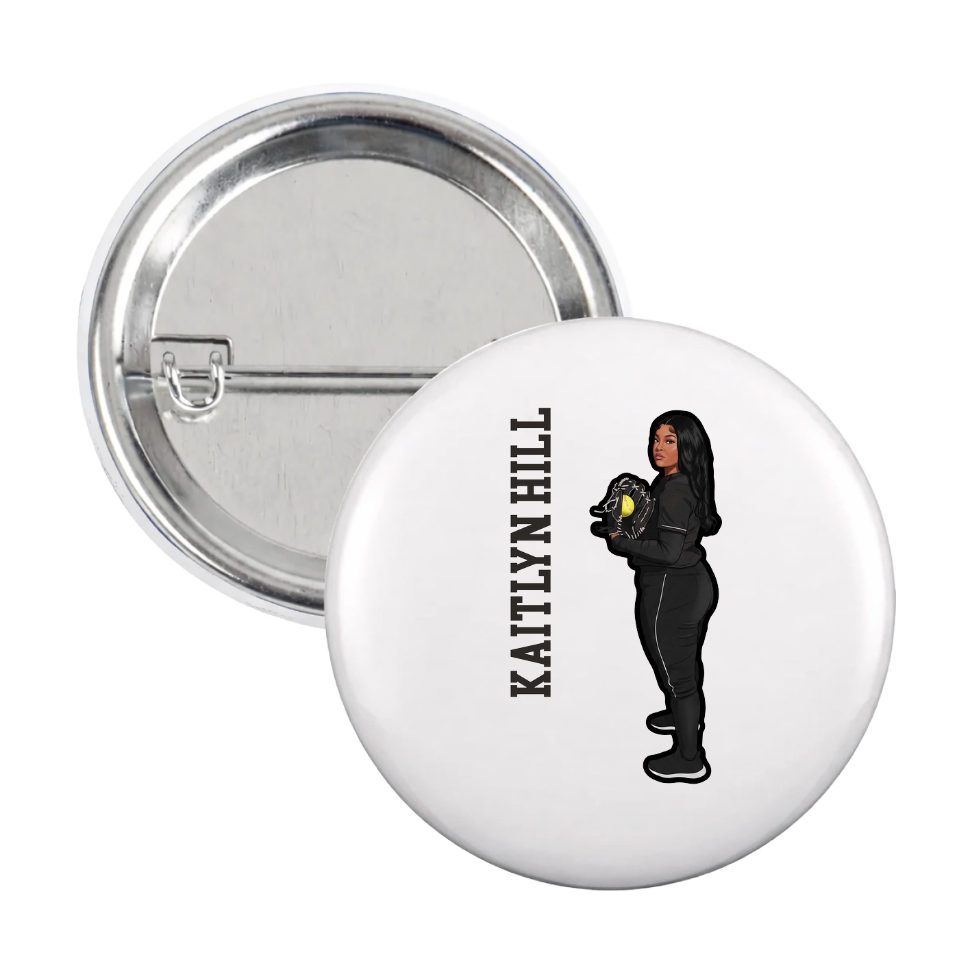 Game Day Button — Name Vertical in White