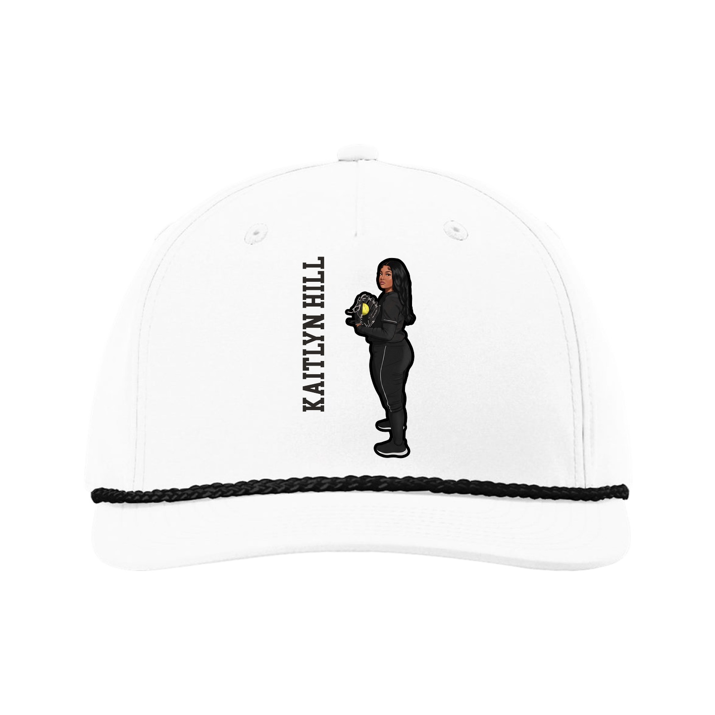 Five-Panel Classic Rope Cap — Name Vertical in White