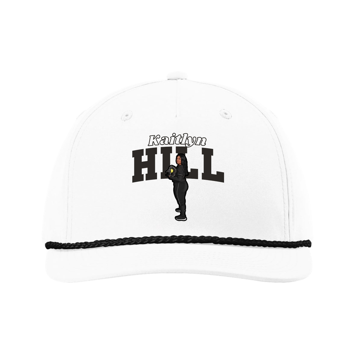 Five-Panel Classic Rope Cap — Name Arch in White