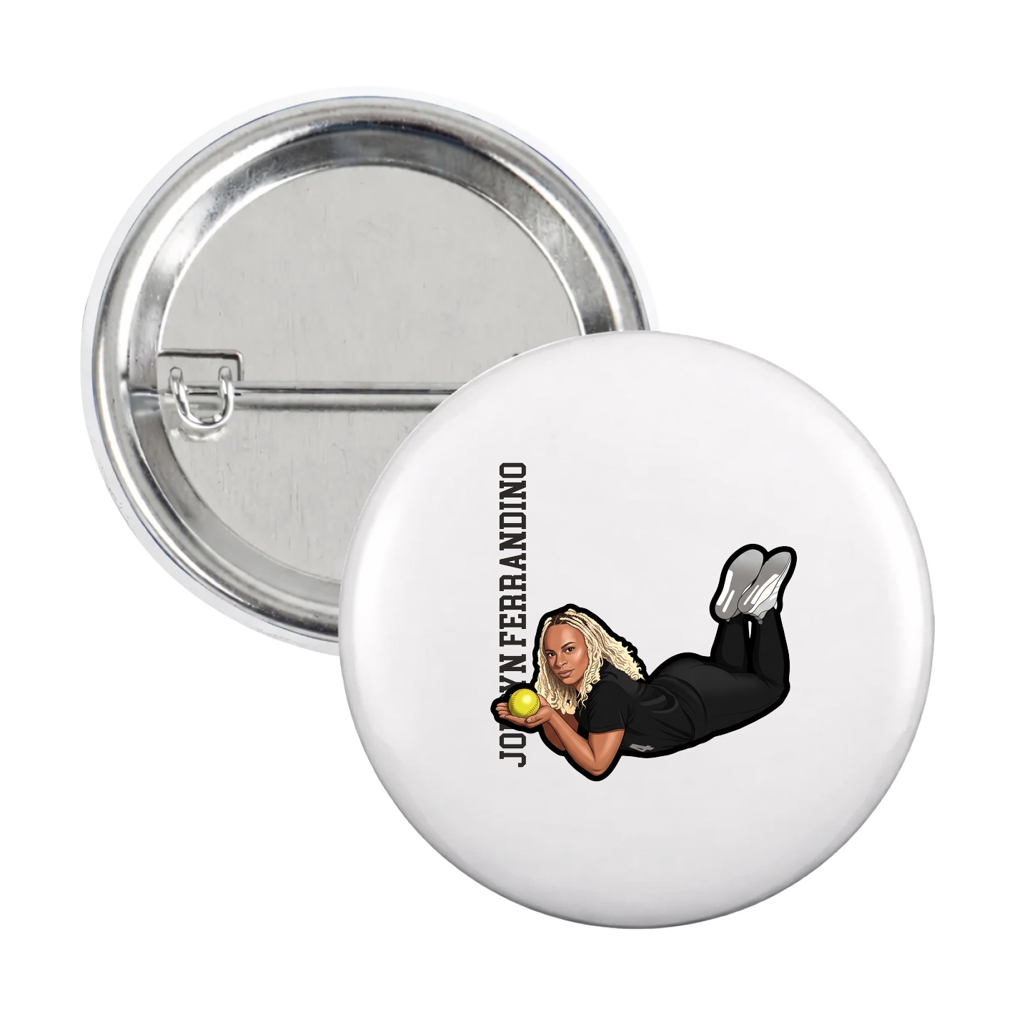 Game Day Button — Name Vertical in White