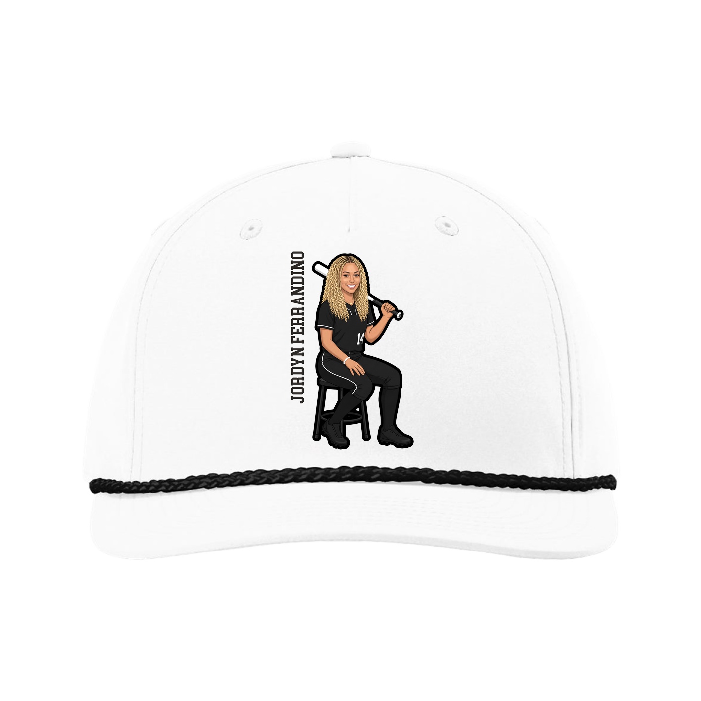 Five-Panel Classic Rope Cap — Name Vertical in White