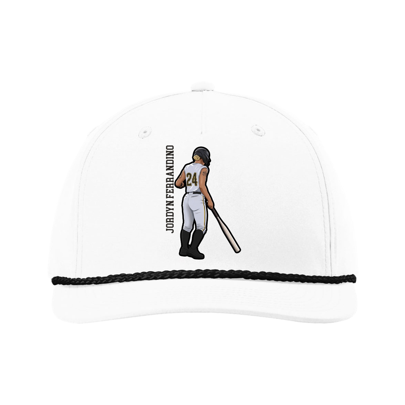 Five-Panel Classic Rope Cap — Name Vertical in White
