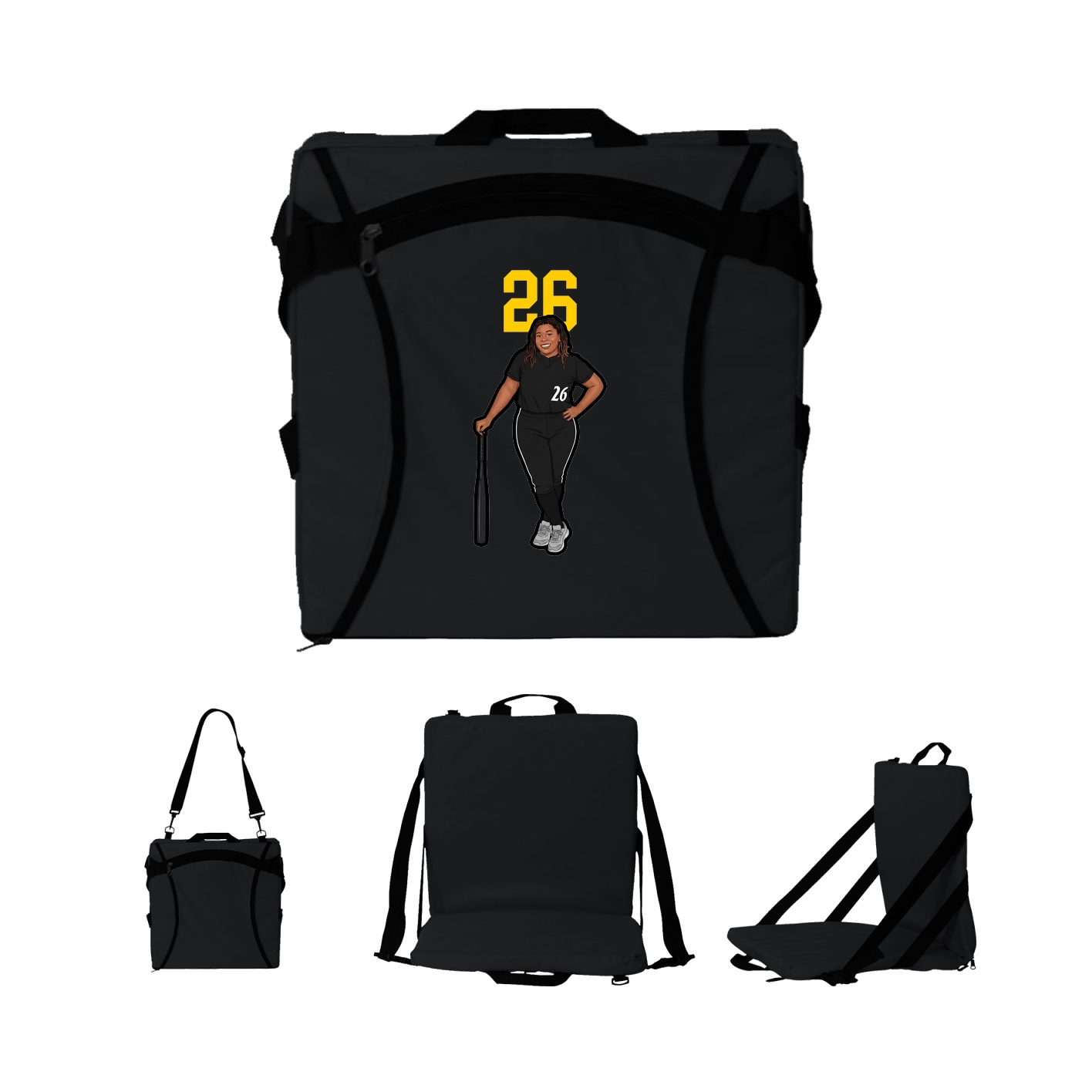 Folding Stadium Seat — Number Top in Black