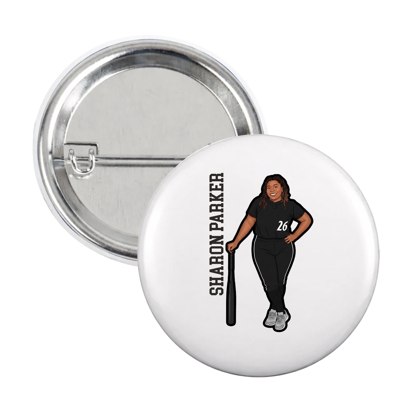 Game Day Button — Name Vertical in White
