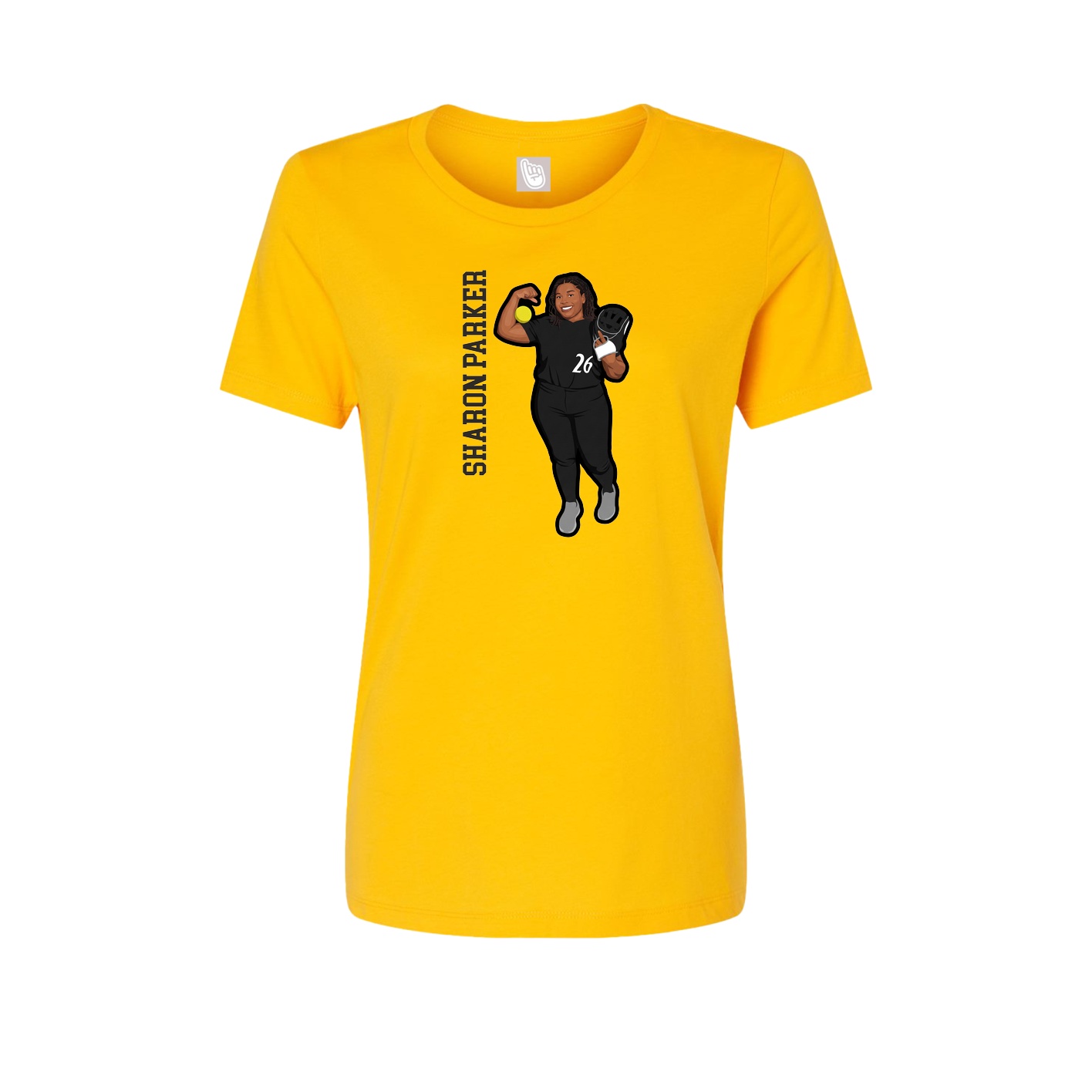 Womens Tee — Name Vertical in Gold