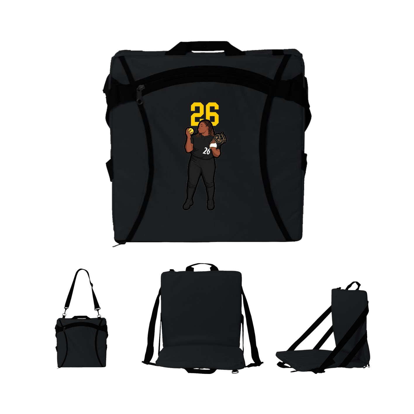 Folding Stadium Seat — Number Top in Black