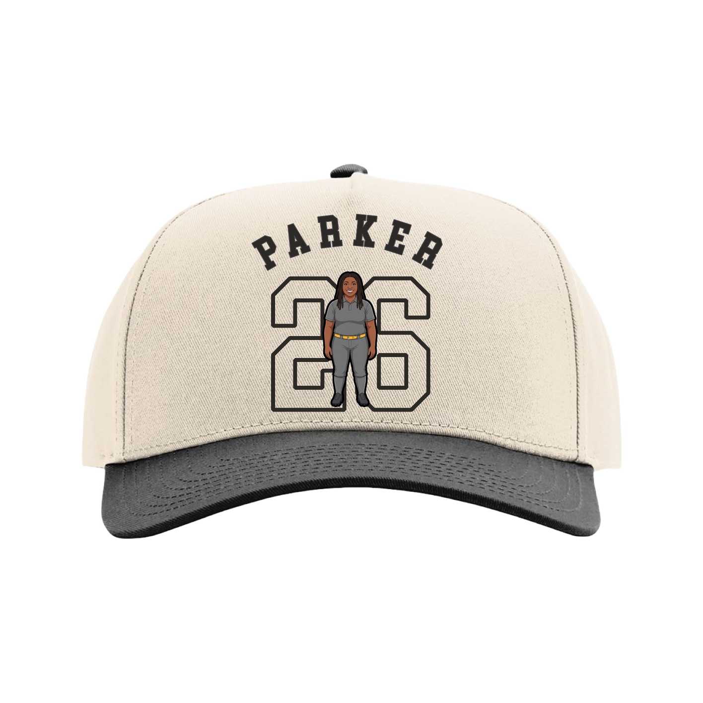 Full Fabric Five-Panel Champ Cap — Shirsey Arch in Cream/Black