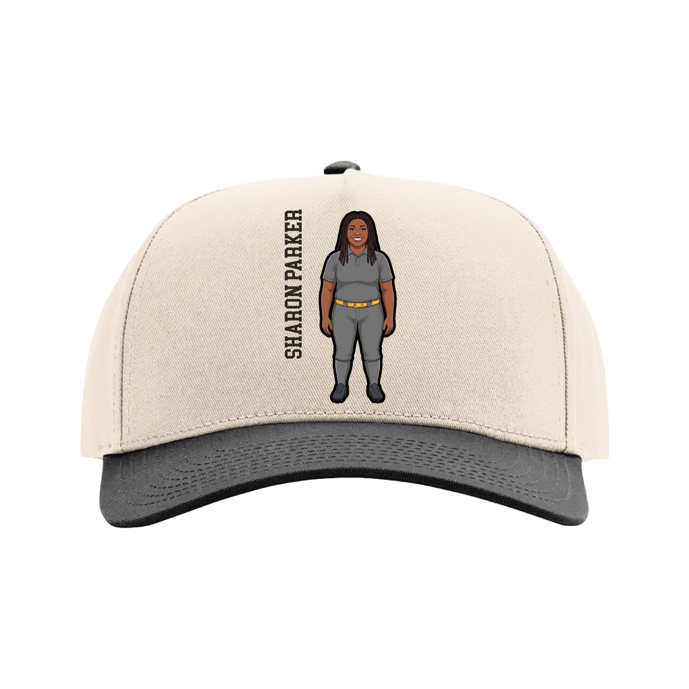 Full Fabric Five-Panel Champ Cap — Name Vertical in Cream/Black
