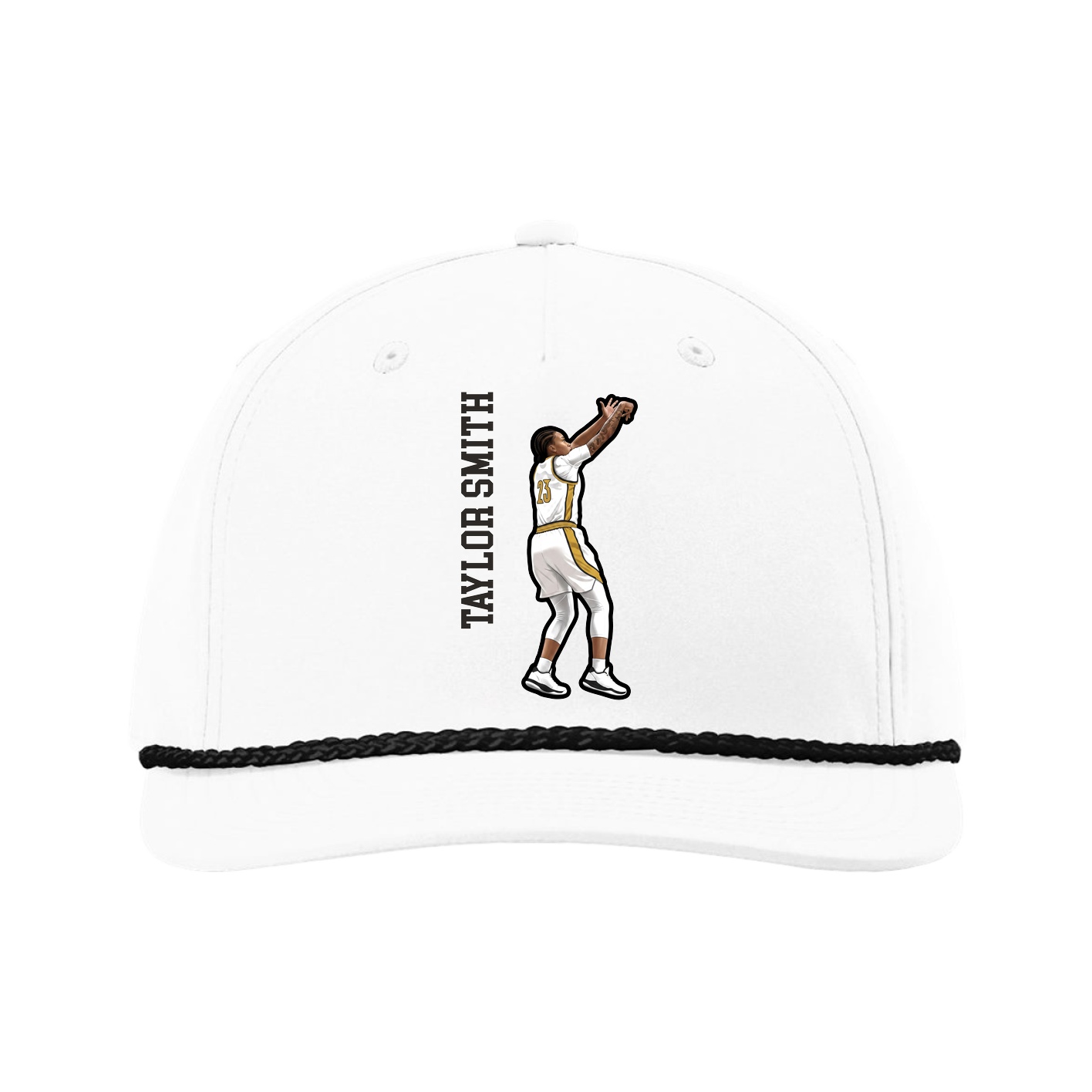 Five-Panel Classic Rope Cap — Name Vertical in White