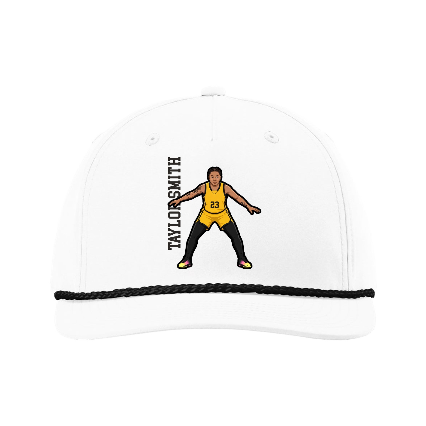 Five-Panel Classic Rope Cap — Name Vertical in White