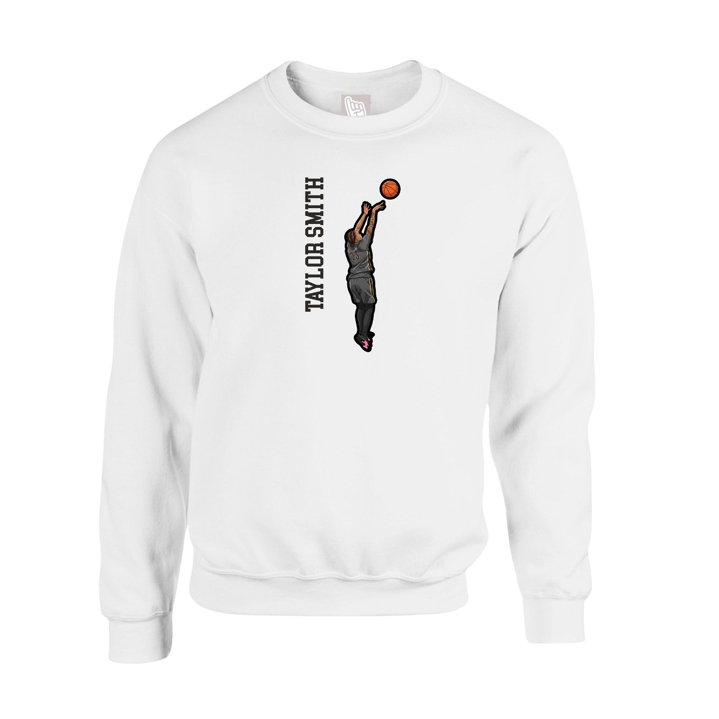 Fleece Crew — Name Vertical in White
