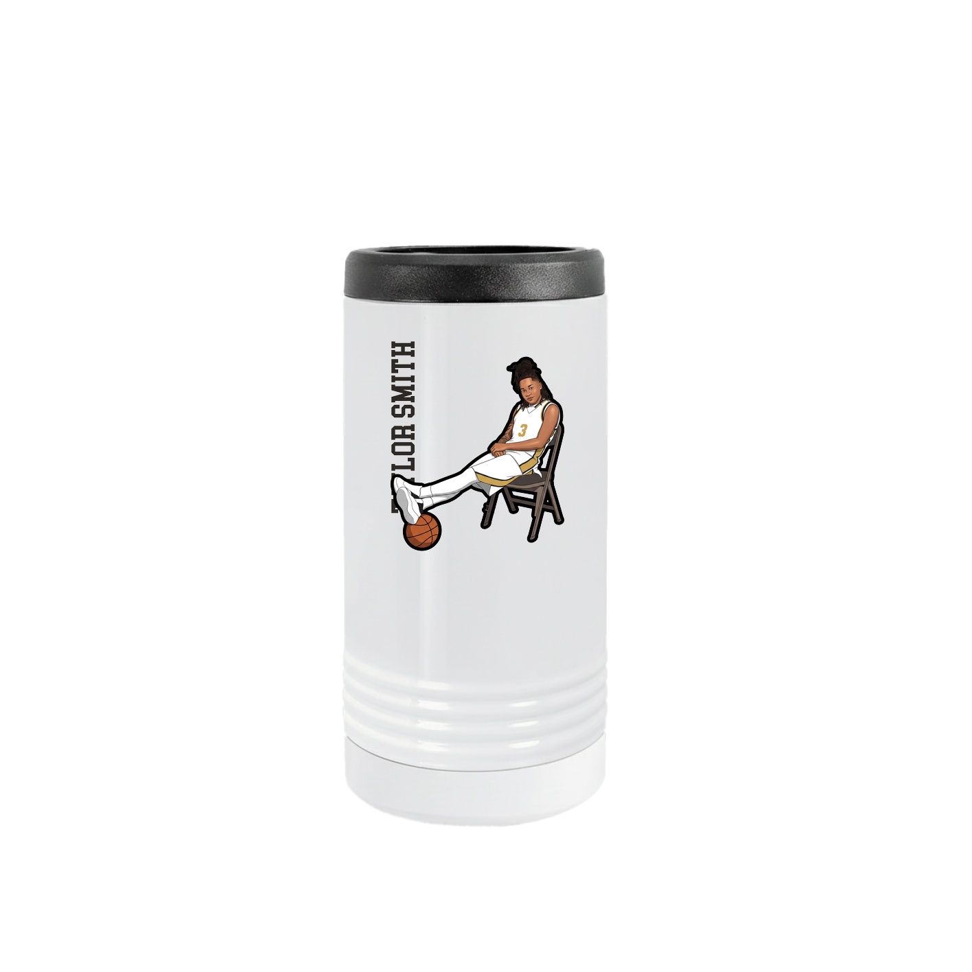 Slim Beverage Holder — Name Vertical in White