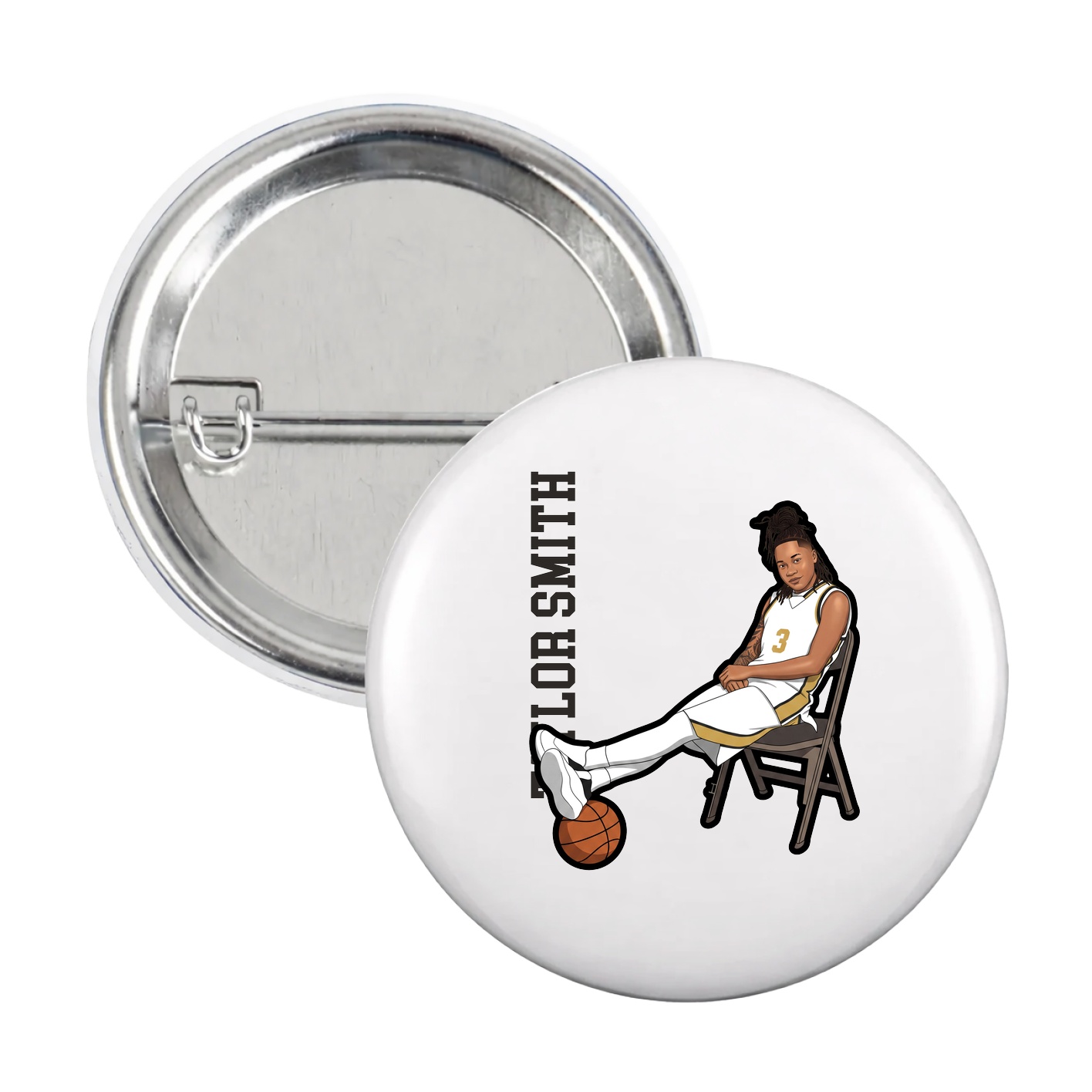 Game Day Button — Name Vertical in White