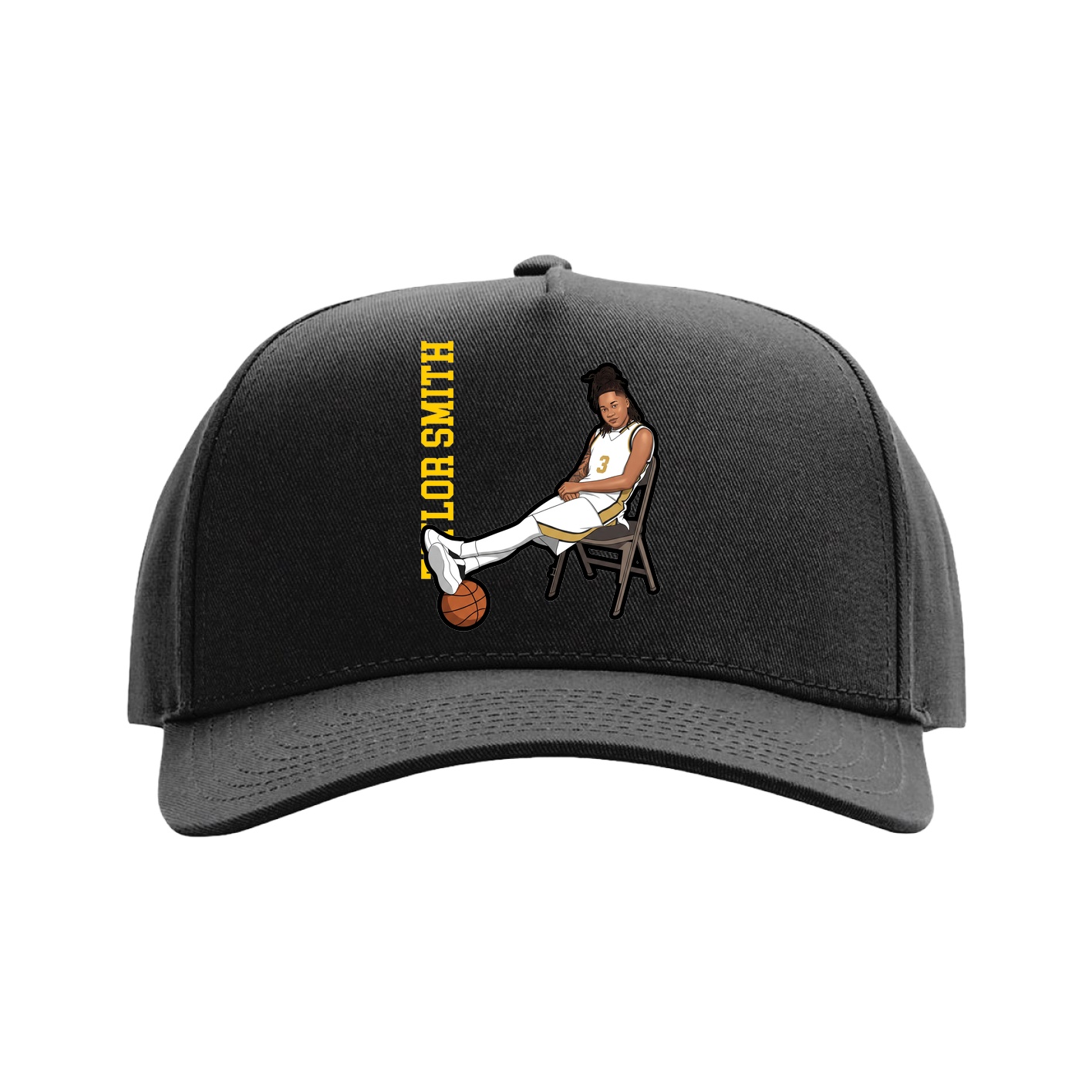 Full Fabric Five-Panel Champ Cap — Name Vertical in Black