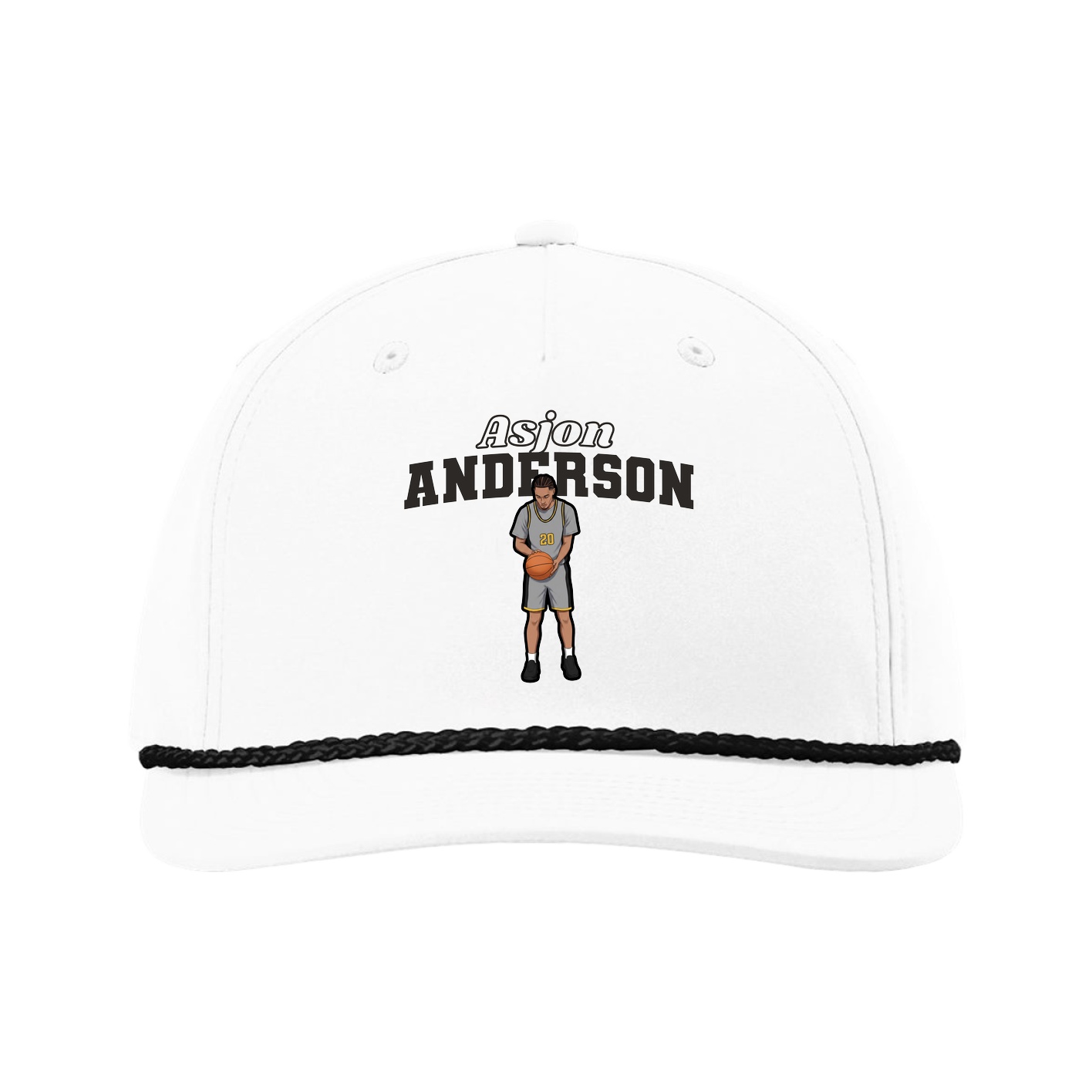 Five-Panel Classic Rope Cap — Name Arch in White