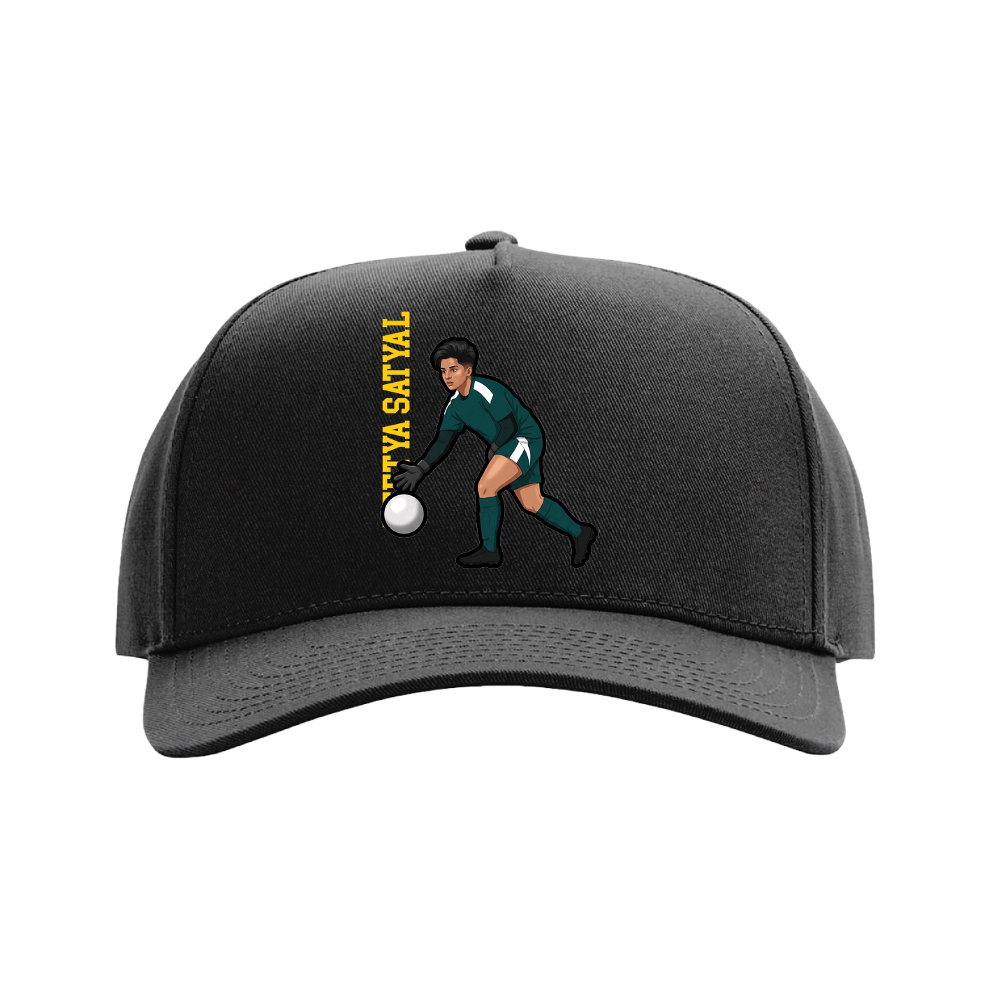 Full Fabric Five-Panel Champ Cap — Name Vertical in Black
