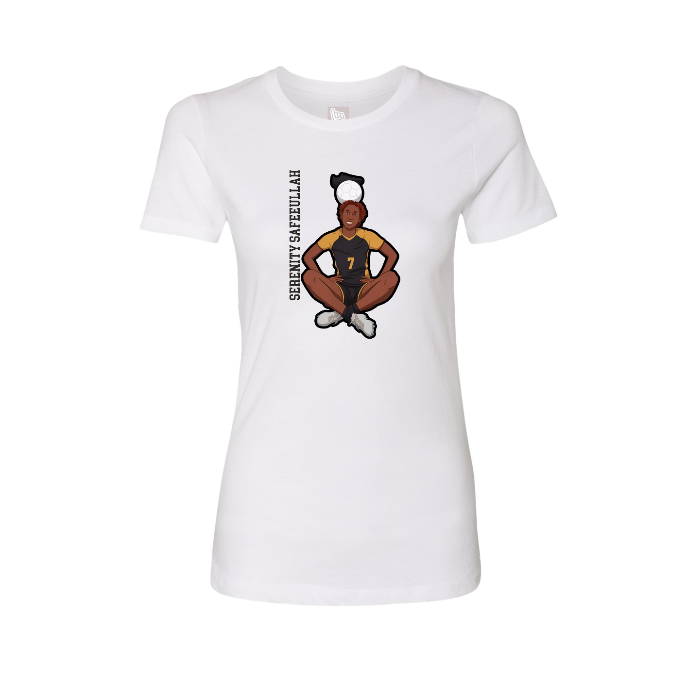 Fitted Women's Tee — Name Vertical in White