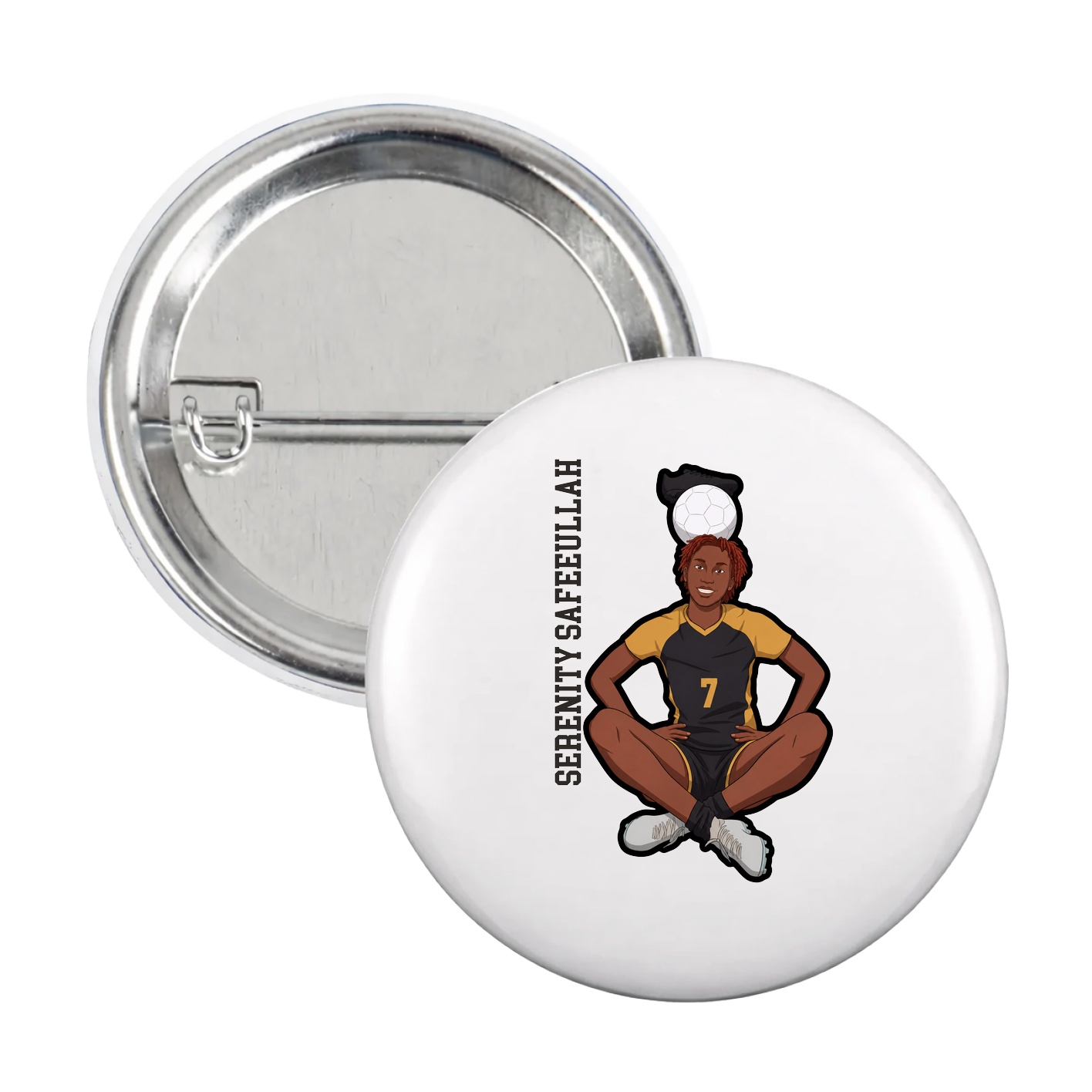 Game Day Button — Name Vertical in White