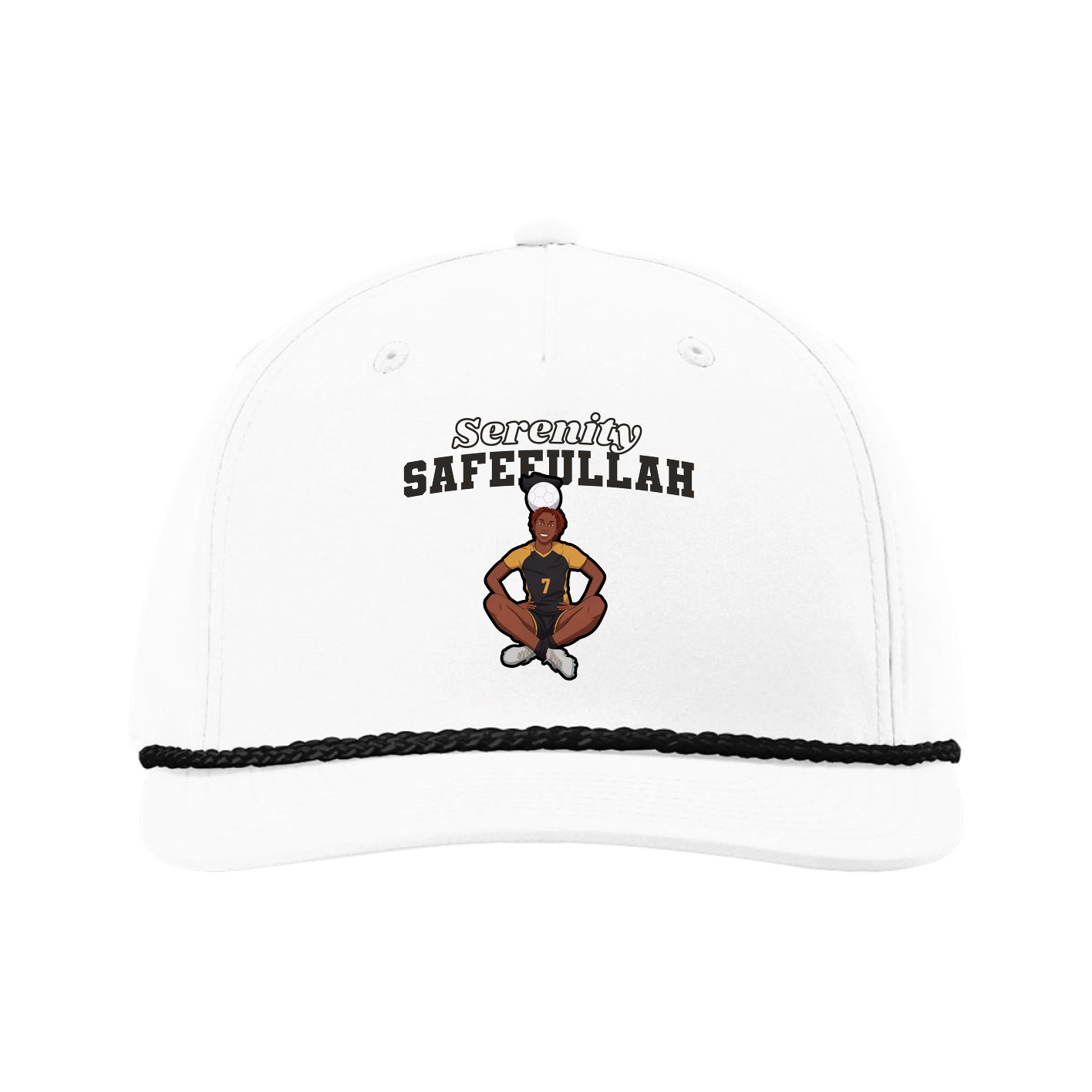 Five-Panel Classic Rope Cap — Name Arch in White