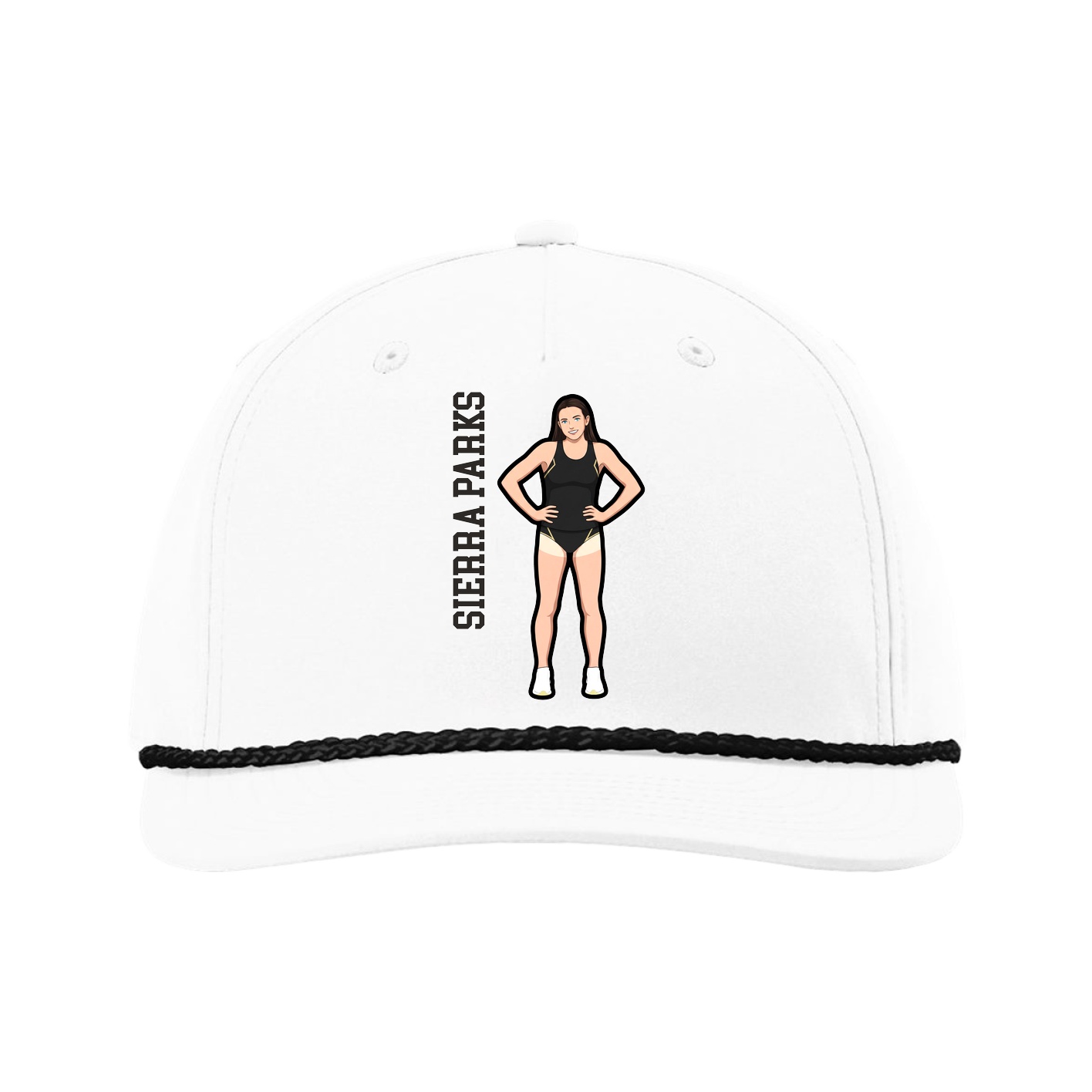 Five-Panel Classic Rope Cap — Name Vertical in White
