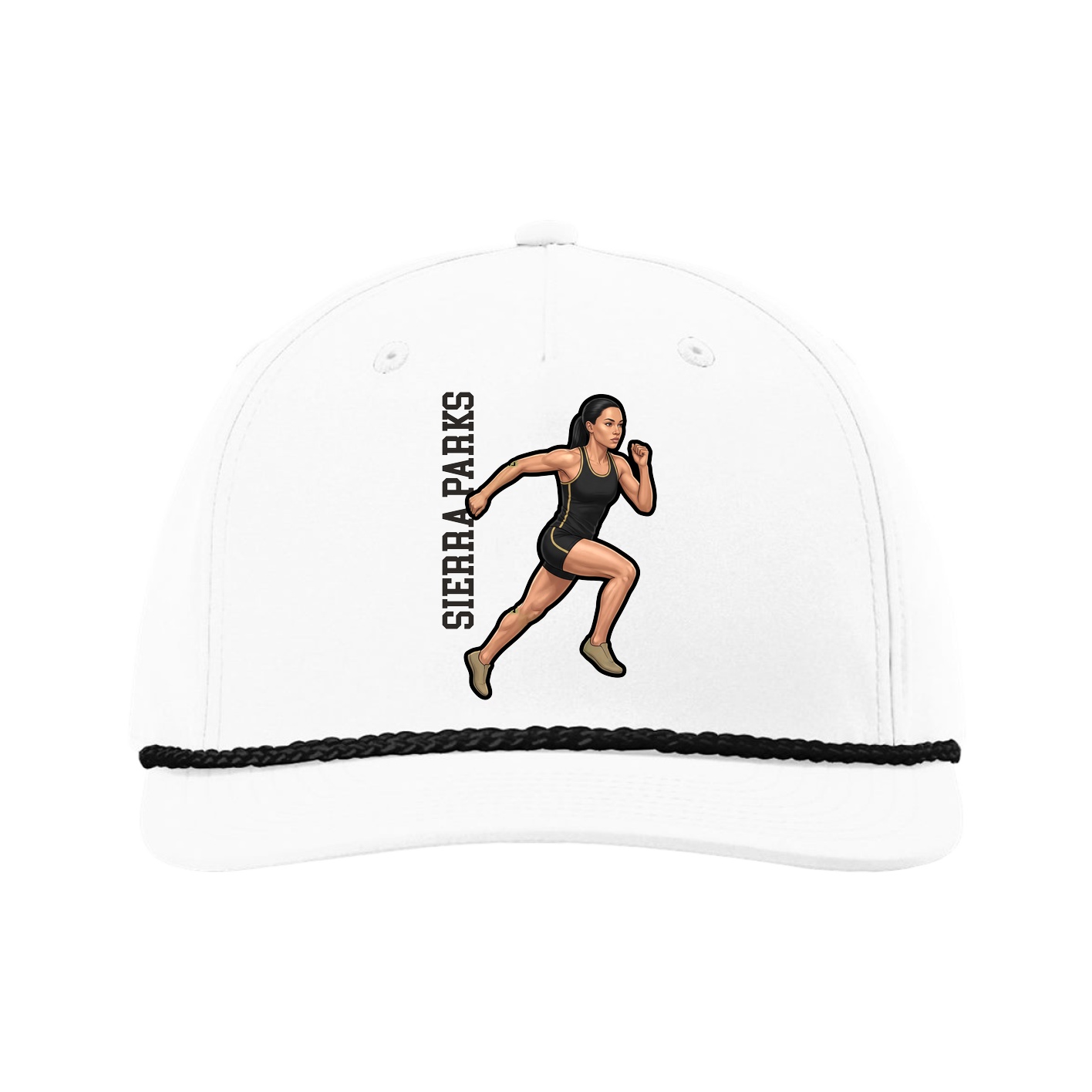 Five-Panel Classic Rope Cap — Name Vertical in White
