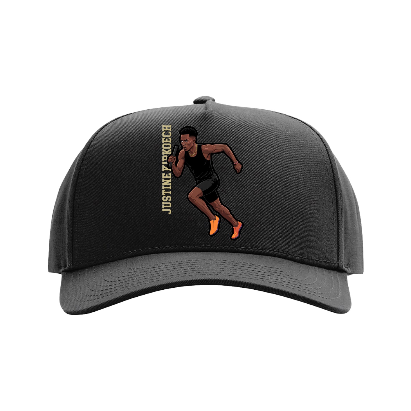 Full Fabric Five-Panel Champ Cap — Name Vertical in Black