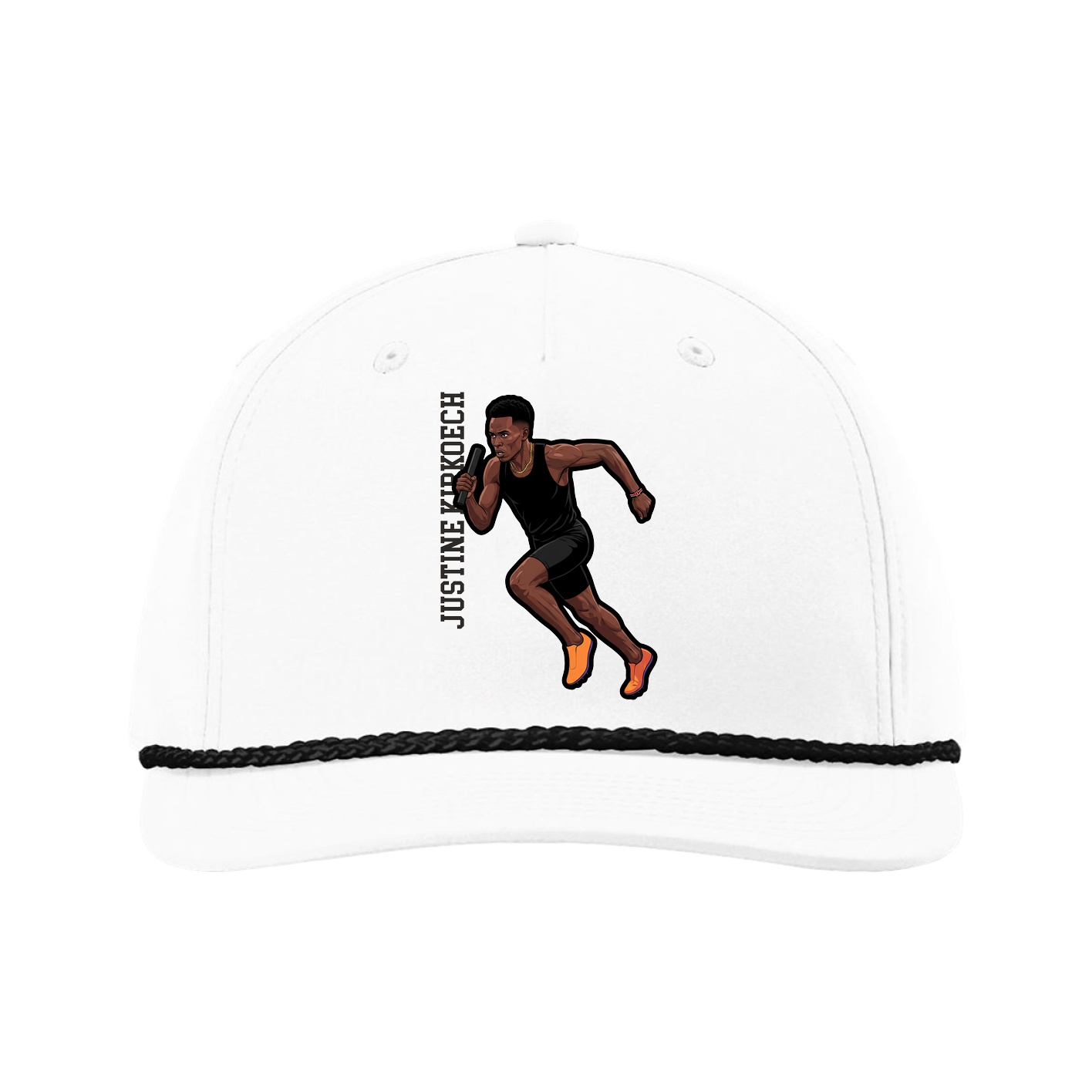 Five-Panel Classic Rope Cap — Name Vertical in White