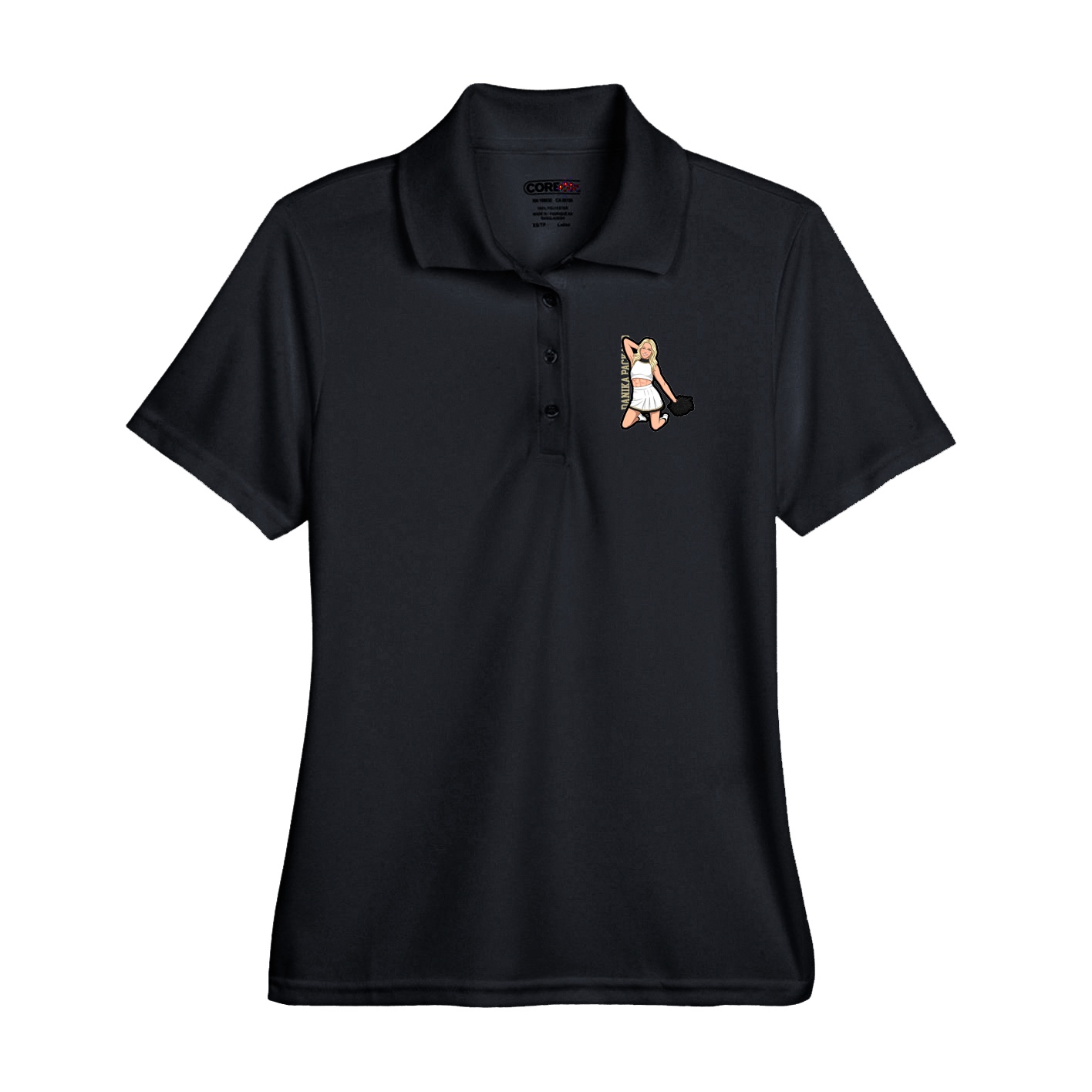 Performance Polo — Name Vertical in Black