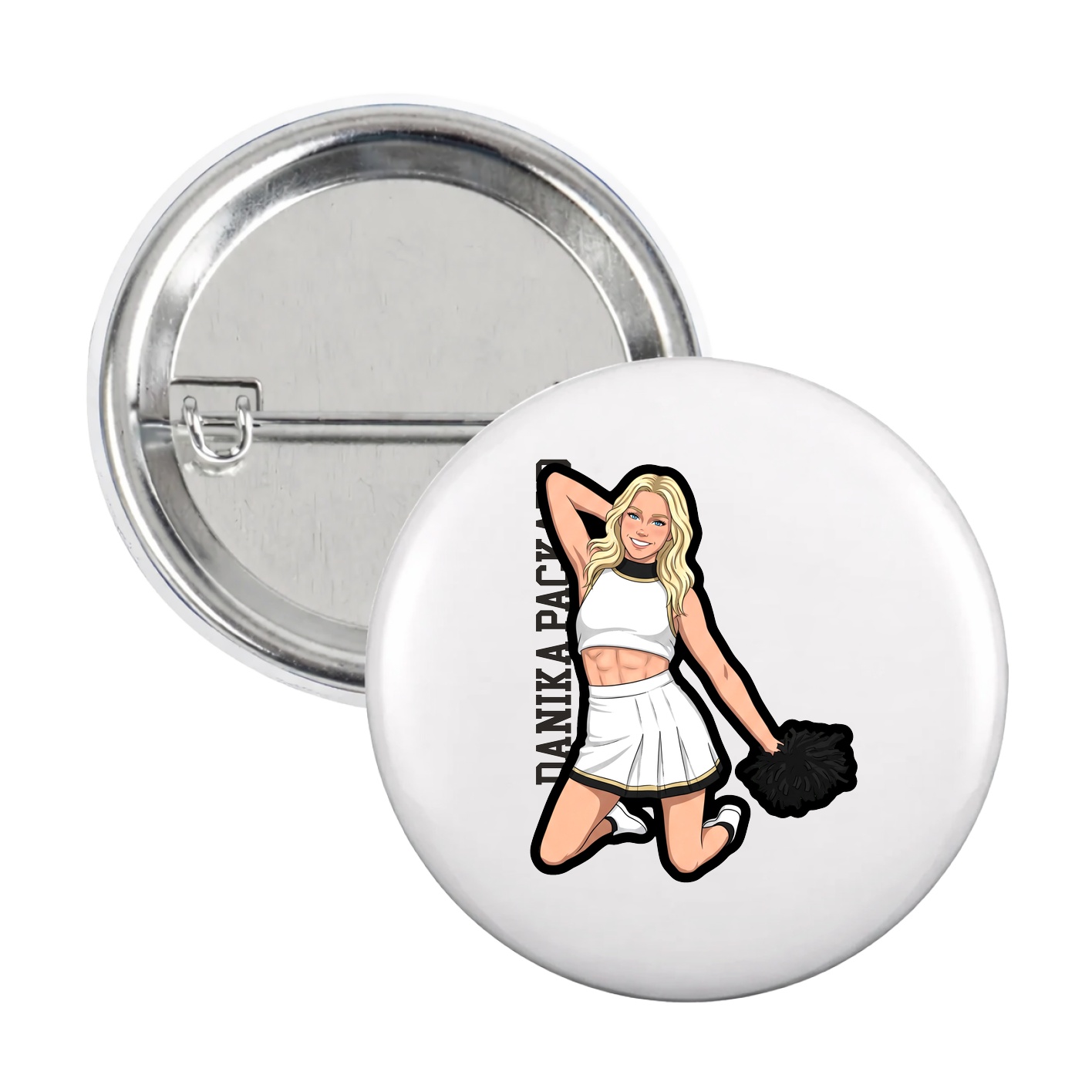 Game Day Button — Name Vertical in White