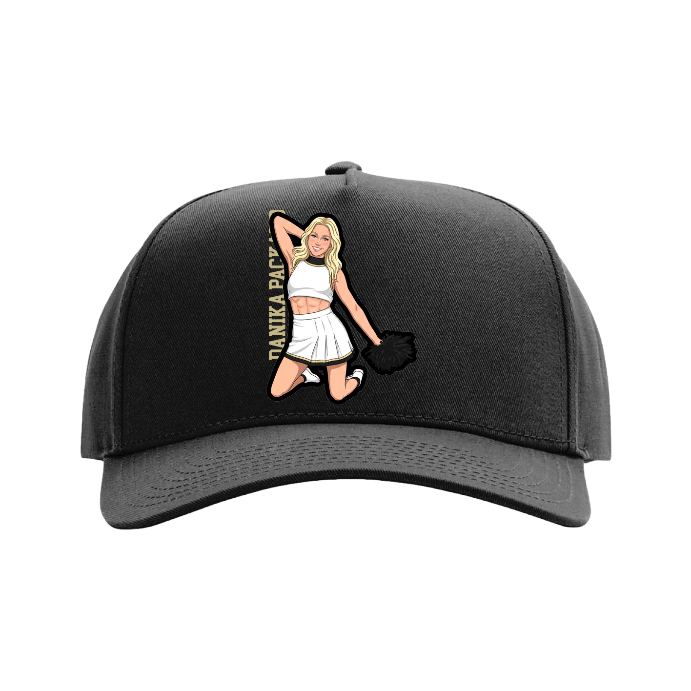 Full Fabric Five-Panel Champ Cap — Name Vertical in Black