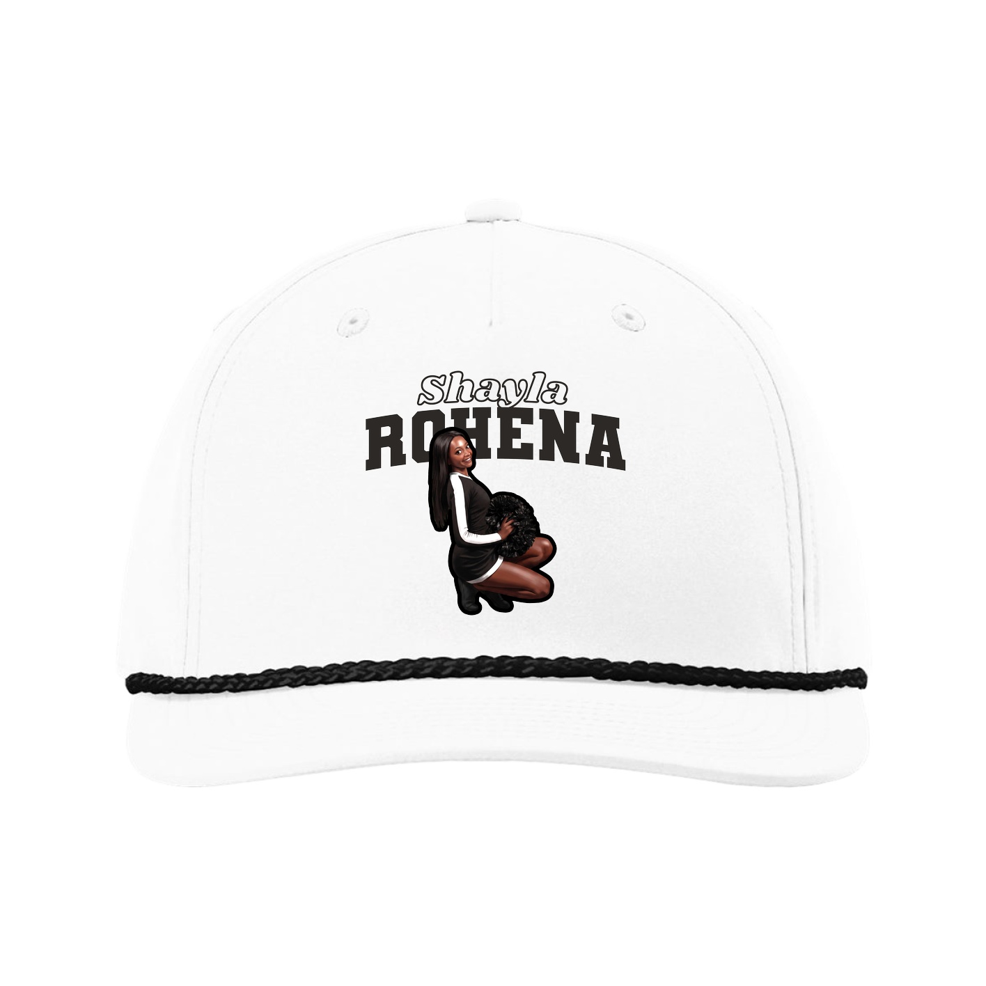 Five-Panel Classic Rope Cap — Name Arch in White