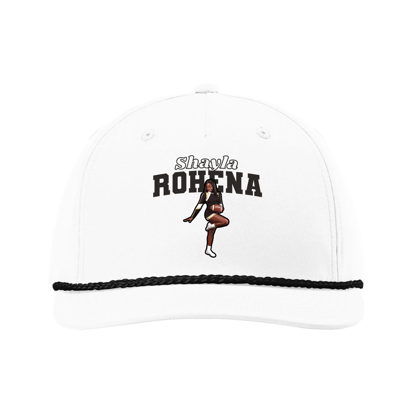 Five-Panel Classic Rope Cap — Name Arch in White