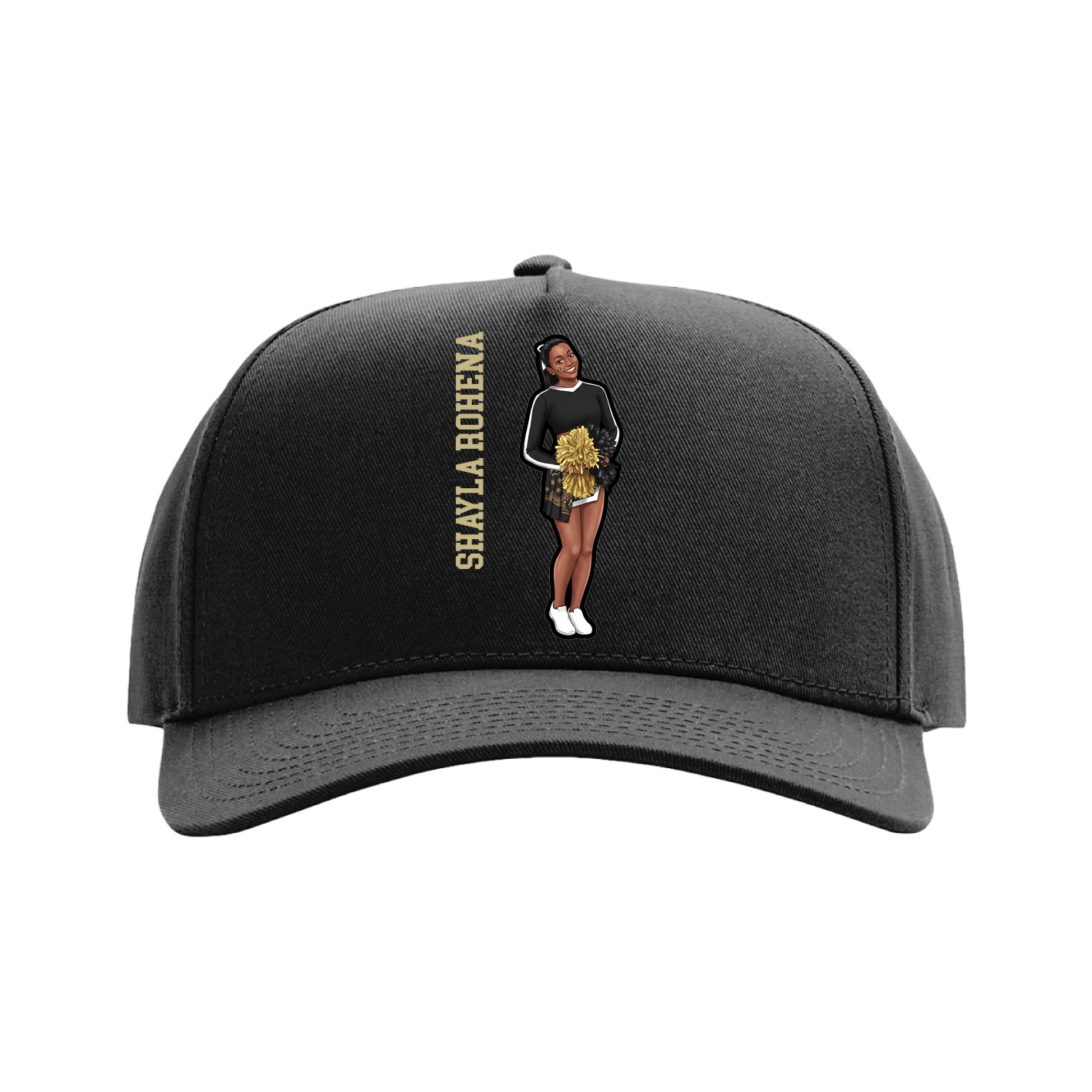 Full Fabric Five-Panel Champ Cap — Name Vertical in Black