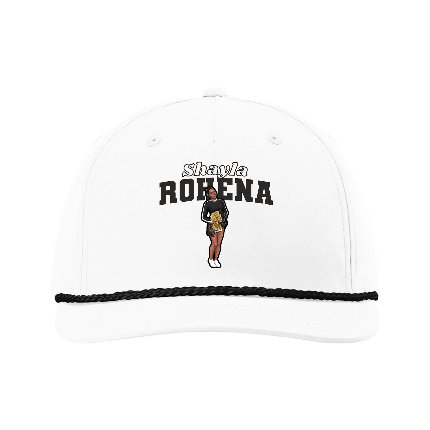 Five-Panel Classic Rope Cap — Name Arch in White
