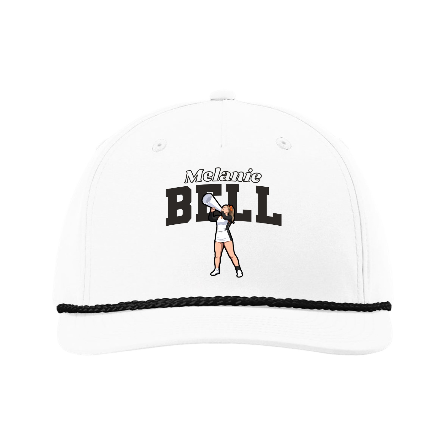 Five-Panel Classic Rope Cap — Name Arch in White