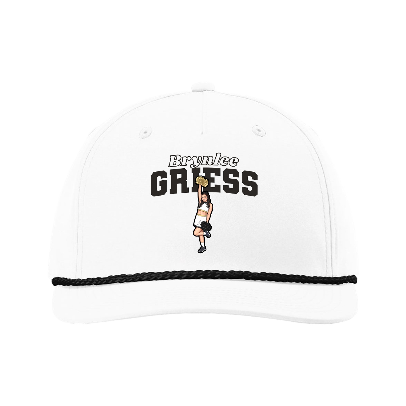 Five-Panel Classic Rope Cap — Name Arch in White