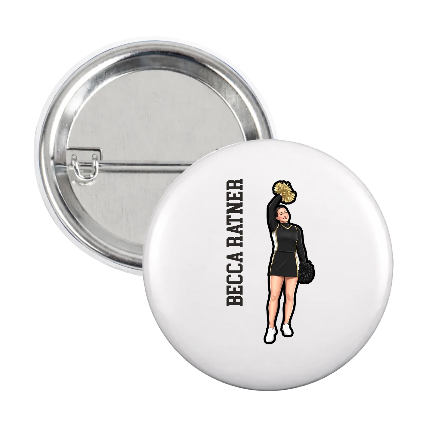 Game Day Button — Name Vertical in White
