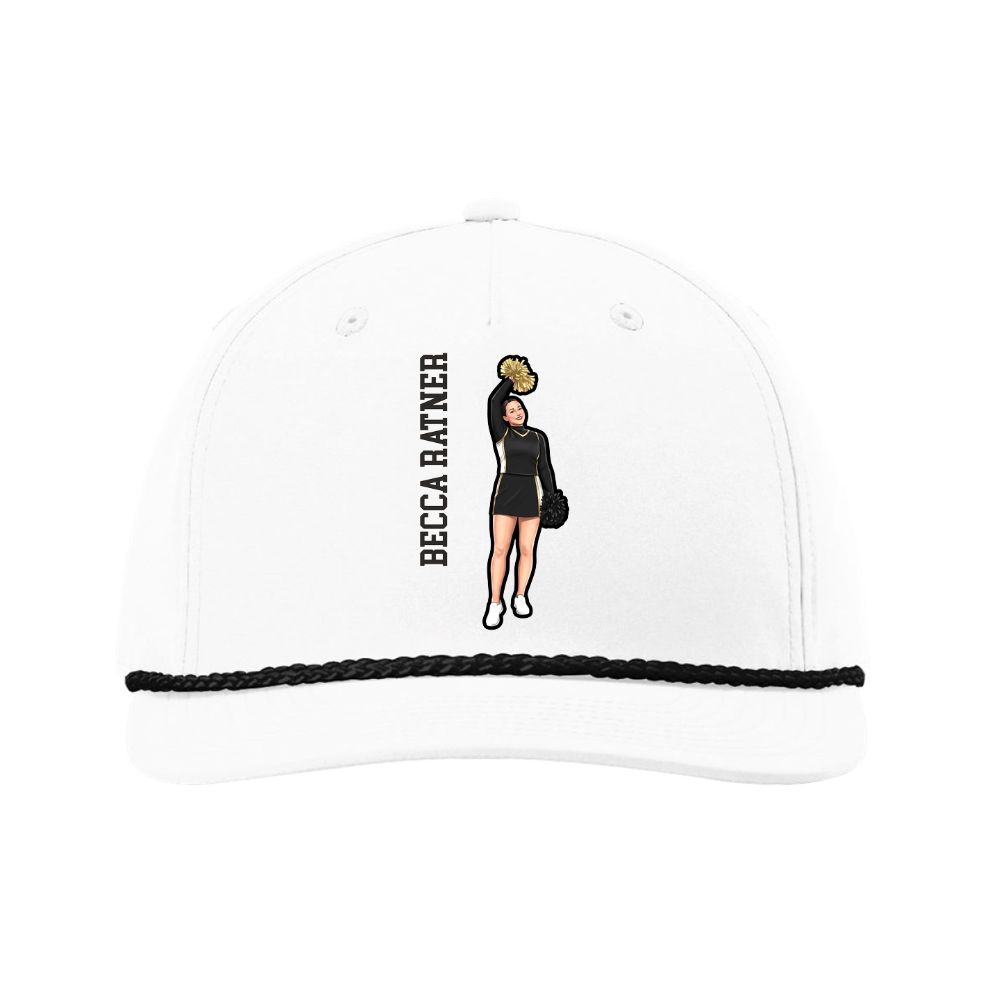 Five-Panel Classic Rope Cap — Name Vertical in White