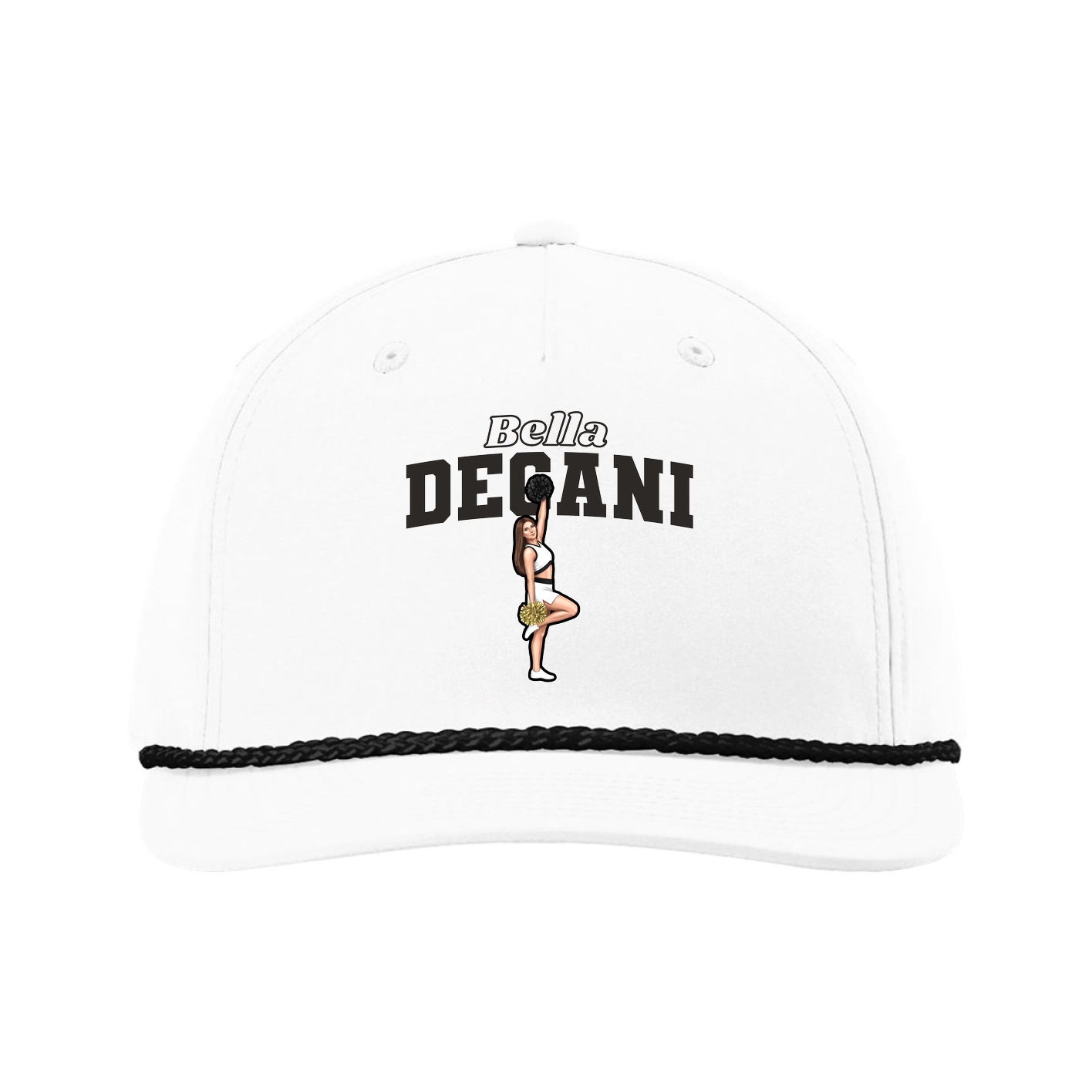 Five-Panel Classic Rope Cap — Name Arch in White