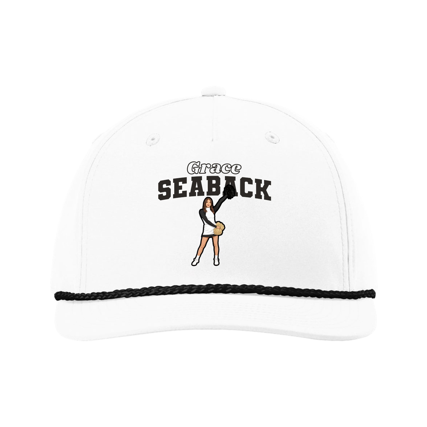 Five-Panel Classic Rope Cap — Name Arch in White