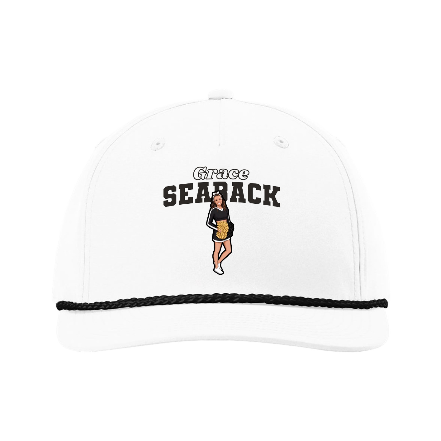 Five-Panel Classic Rope Cap — Name Arch in White