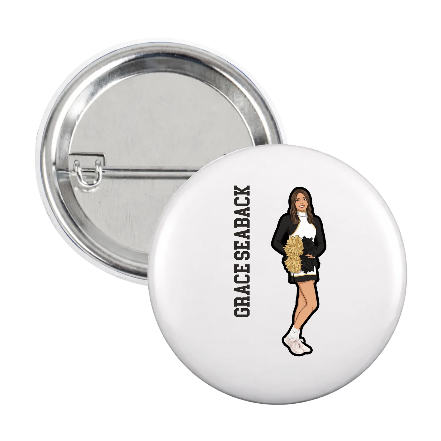 Game Day Button — Name Vertical in White