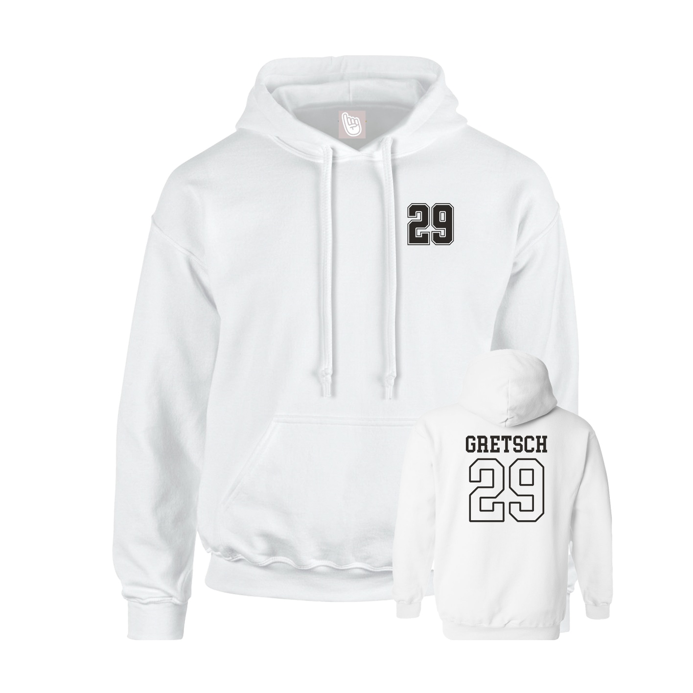 Youth Hoodie — Chest Back in White