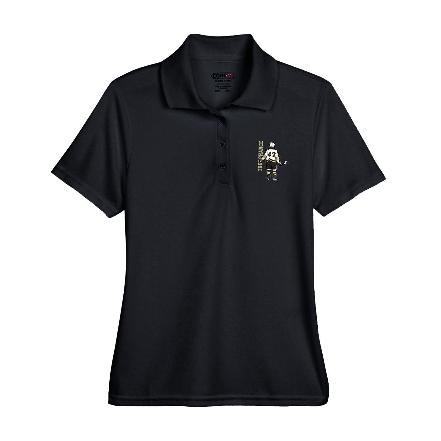 Womens Performance Polo — Name Vertical in Black