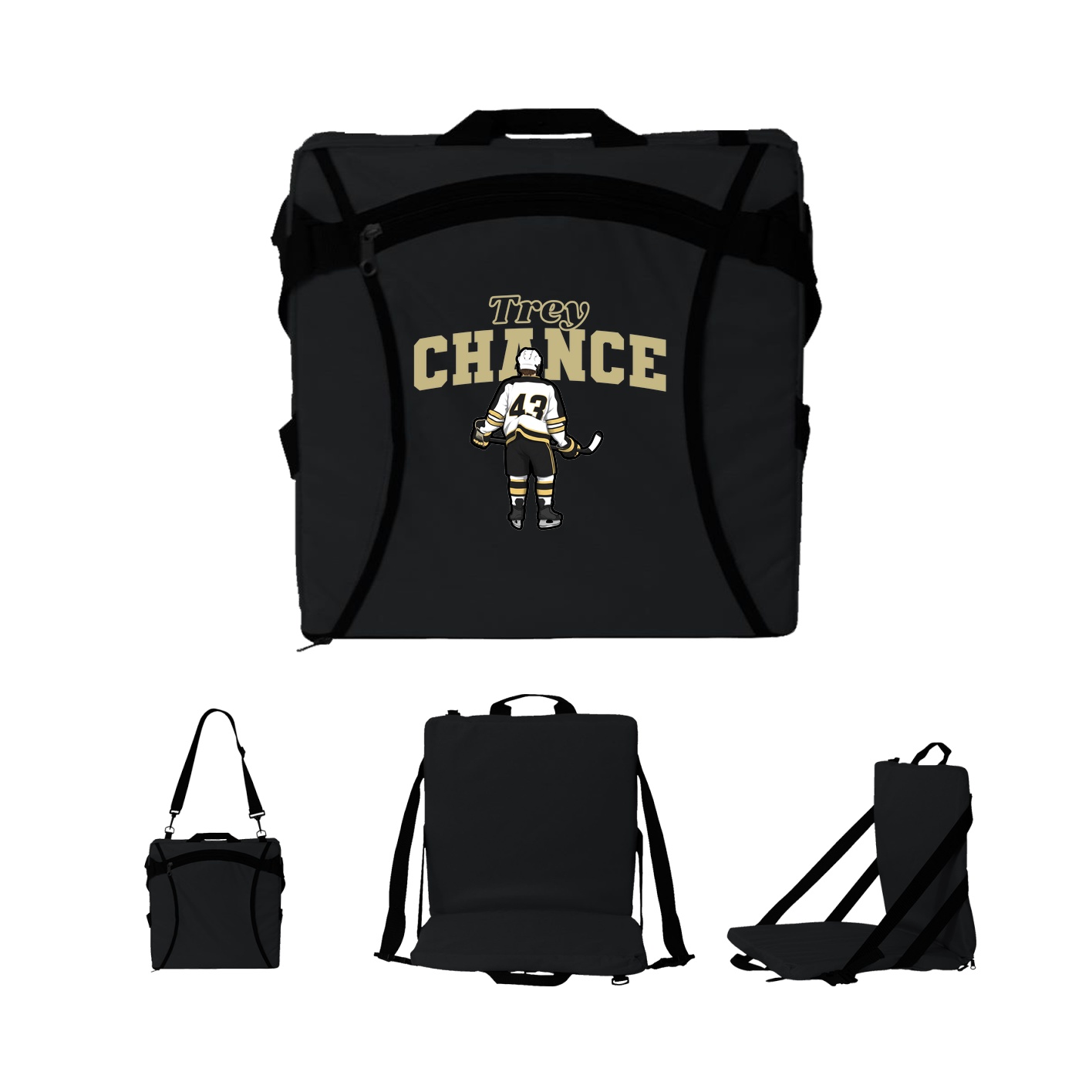 Folding Stadium Seat — Name Arch in Black