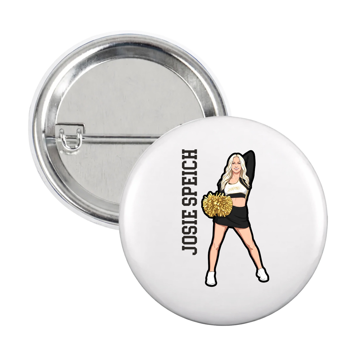 Game Day Button — Name Vertical in White