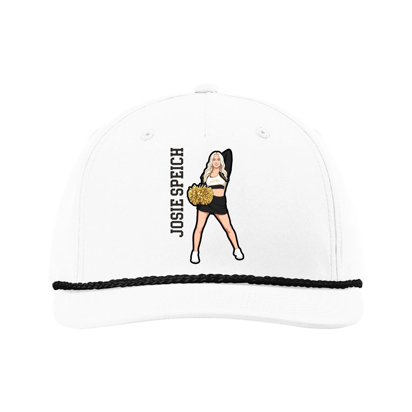 Five-Panel Classic Rope Cap — Name Vertical in White