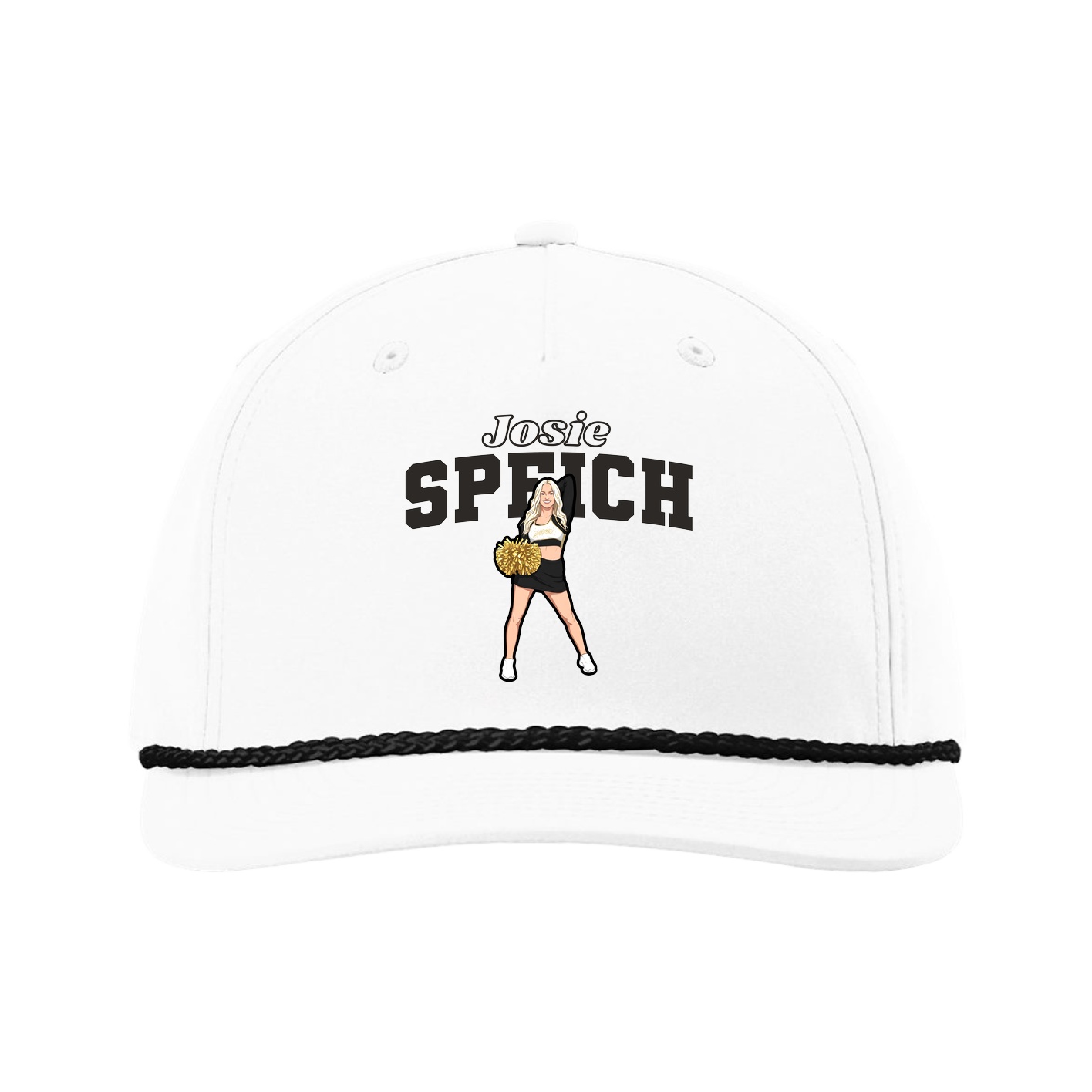 Five-Panel Classic Rope Cap — Name Arch in White