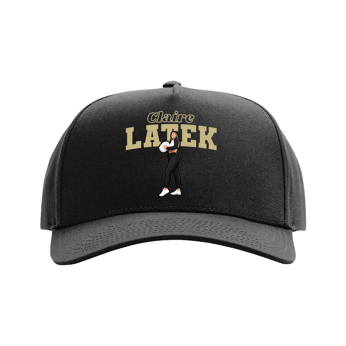 Full Fabric Five-Panel Champ Cap — Name Arch in Black