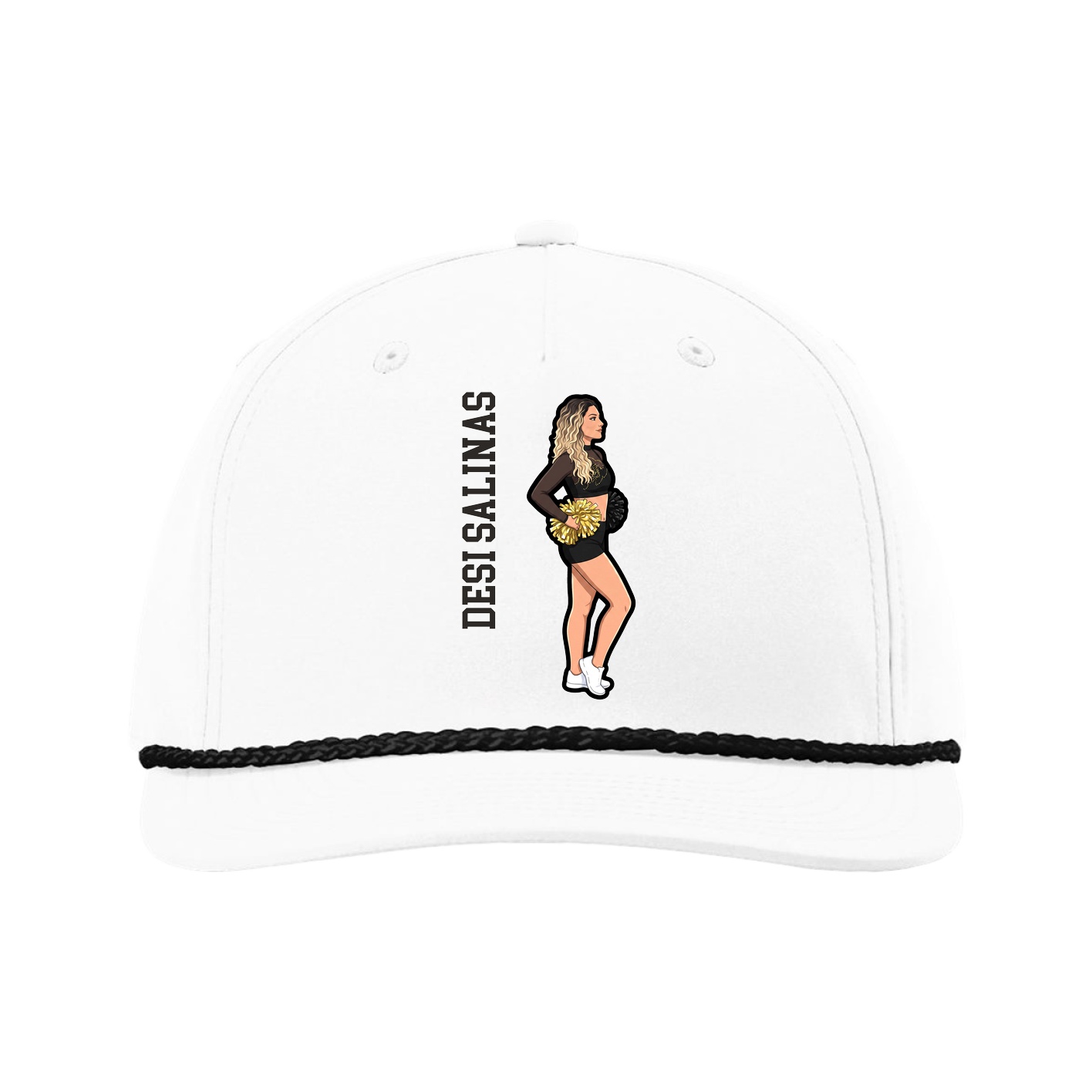 Five-Panel Classic Rope Cap — Name Vertical in White